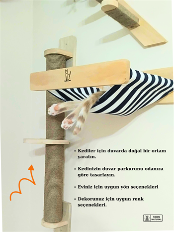 Kedi Parkuru, Kedi Evi, Kedi Yatağı, Kedi Duvar Evi, Kedi Duvar Rafı, Lüks 7 Parça Kedi Parkuru Beyaz Sol