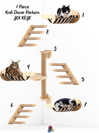 Kedi parkuru, Kedi evi, Kedi yatağı, Kedi Duvar Evi, Kedi Duvar Rafı, Muhteşem 7 parça kedi parkuru , Bushop Sol Set