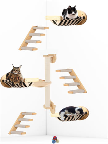 Kedi Parkuru, Kedi Evi, Kedi Yatağı, Kedi Duvar Evi, Kedi Duvar Rafı, Lüks 7 Parça Kedi Parkuru Beyaz Sol