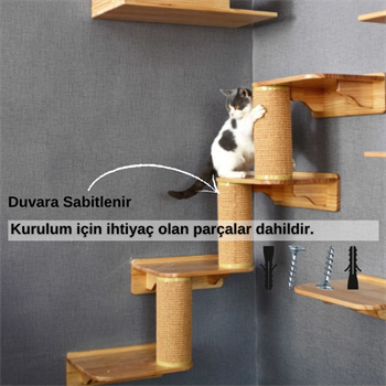 Kedi Parkuru, Sağ Köşe, Kedi Tırmalama Rafı, Kedi Tırmalama, Kedi Evi, 7 Parça Set- BuShop Corner Serisi