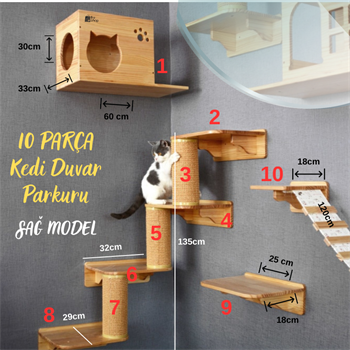Kedi parkuru,Sağ Köşe tırmalama rafı, Kedi Köprüsü, Kedi Duvar Evi, Kedi Duvar Rafı, Muhteşem 10 parça kedi parkuru , Bushop Corner Serisi