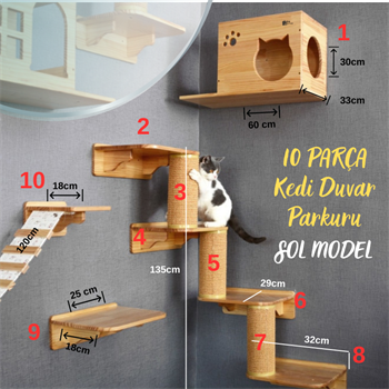 Kedi parkuru,Sol Köşe tırmalama rafı, Kedi Köprüsü, Kedi Duvar Evi, Kedi Duvar Rafı, Muhteşem 10 parça kedi parkuru , Bushop Corner Serisi