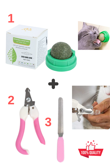 Kedi bakım ürünleri, Kedi tırnak makası, Kedi tırnak törpüsü, Kedi nanesi, Süper 3 lü Ithal Set