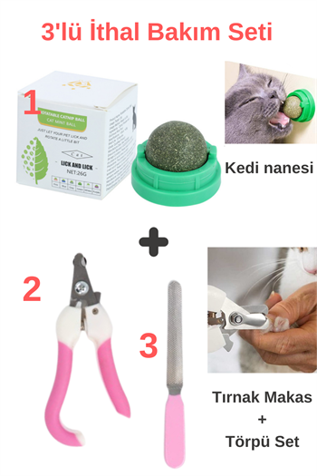 Kedi bakım ürünleri, Kedi tırnak makası, Kedi tırnak törpüsü, Kedi nanesi, Süper 3 lü Ithal Set