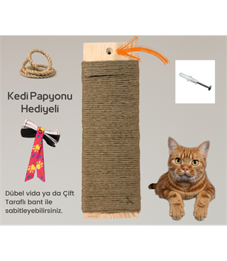 Kedi tırmalama tahtası dikdörtgen eko model + Papyon Hediyeli BuShop Doğal ahşap + Duvar dübeli + vida.