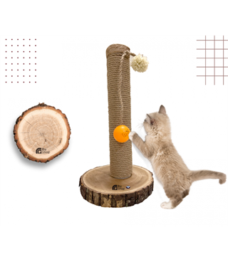 Kedi Tırmalama Tahtası Oyun Topu ve Ponpon Hediyeli BuShop Doğal Ağaç Yükseklik 42 cm  Fangorn