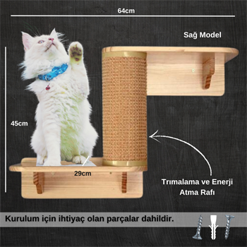 Kedi Tırmanma Ağacı, Kedi Tırmalama, 1 Adet L Tipi Kedi Tırmalama Rafı, Kedi duvar parkuru, Sağ Model, BuShop L Serisi 