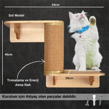 Kedi Tırmanma Ağacı, Kedi Tırmalama, 1 Adet L Tipi Kedi Tırmalama Rafı, Kedi duvar parkuru, Sol Model, BuShop L Serisi 