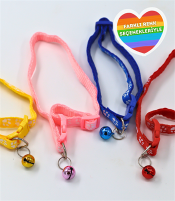 Kedi ve Köpek Boyun Tasması Pati Desenli ve Zilli-Mavi