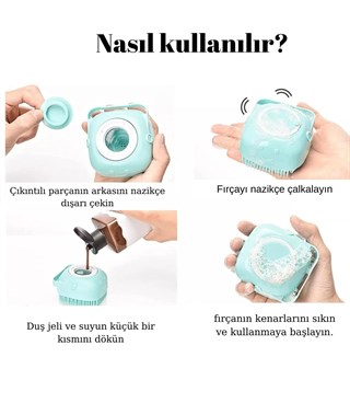 Kedi & Köpek Yıkama Fırçası ve Şampuan Hazneli Özel Silikon Mavi