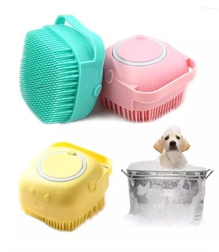 Kedi & Köpek Yıkama Fırçası ve Şampuan Hazneli Özel Silikon Mavi