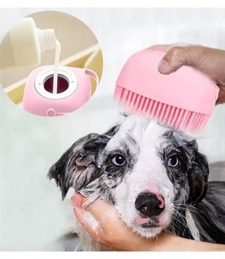 Kedi & Köpek Yıkama Fırçası ve Şampuan Hazneli Özel Silikon Pembe