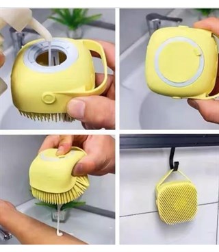 Kedi & Köpek Yıkama Fırçası ve Şampuan Hazneli Özel Silikon Pembe