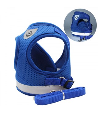 Kedi ve  Köpek Göğüs Tasması Gezdirme Seti 2 Li Mavi M BuShop
