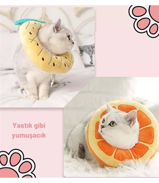 Kedi ve Köpek Koruyucu Şişme Yakalık BuShopYüksek Kalite %100 Pamuk Portakal Modeli Small