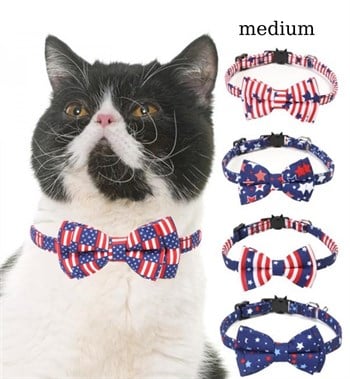 Kedi ve Köpek Papyon Boyun Tasması Amerikan Desenli  Bushop 