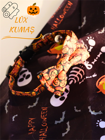 Kedi ve Köpek Papyon Boyun Tasması Balkabağı desenli Bushop 