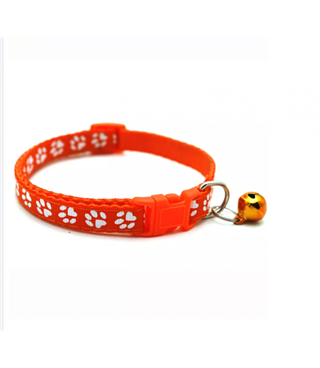 Kedi ve Köpek Boyun Tasması Pati Desenli ve Zilli-kırmızı