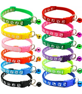 Kedi ve Köpek Boyun Tasması Pati Desenli ve Zilli-Mavi