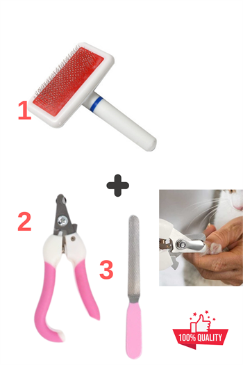 Kedi ve Köpek Tüy Deri Bakım Fırçası, Tırnak makası ve törpüsü, Süper 3 lü İthal Set, 