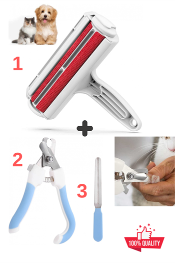 Kedi ve Köpek Tüy Toplama Rulosu, Tırnak makası ve törpüsü, Süper 3 lü İthal Set