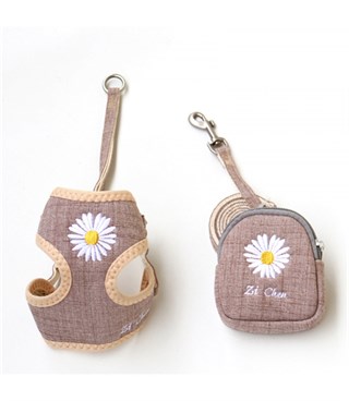 Kedi ve Yavru Köpek Göğüs Tasması Gezdirme Seti Papatya modeli Kahverengi  S BuShop