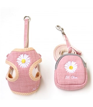 Kedi ve Yavru Köpek Göğüs Tasması Gezdirme Seti Papatya modeli pembe S BuShop