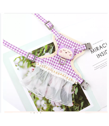 Kedi Giysisi Yürüyüş Tasmalı Kostüm Ekose Deseni BuShop Mavi S