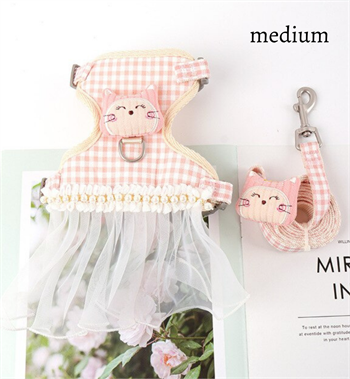 Kedi Giysisi Yürüyüş Tasmalı Kostüm Ekose Deseni BuShop Pembe M