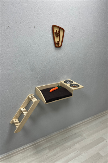 kedi yatağı kedi duvar hamağı ve mama kabı kedi ahşap hamak kedi mama ve su kabı margherita modeli
