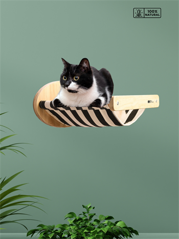 Kedi Yuvası, Kedi duvar yatağı, Kedi Yatağı, Kedi hamağı, Ahşap Modern Set, BuShop Black Zebra Serisi 