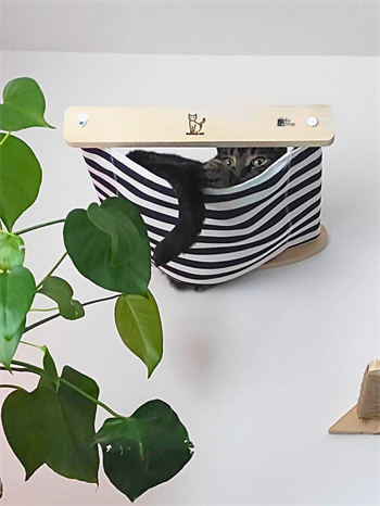 Kedi Yuvası, Kedi duvar yatağı, Kedi Yatağı, Kedi hamağı, Ahşap Modern Set, BuShop Black Zebra Serisi 