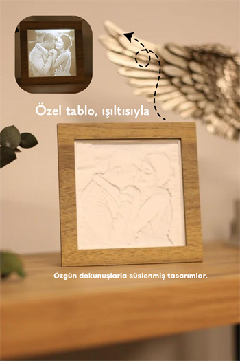 Kişiye Özel Fotoğraflı Lithophane Lithofan LED li Gece Ahşap Lambası 3D Masa lambası
