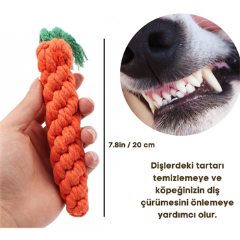 Köpek diş kaşıma ve Isırma oyuncağı – Sağlam Diş İpi Halatı Bushop Havuç 