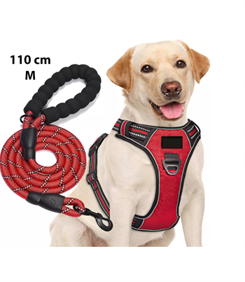 Köpek Göğüs Tasması Gezdirme Seti 2 Li Kırmızı Siyah Medium BuShop