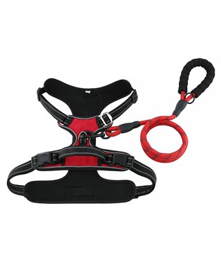 Köpek Göğüs Tasması Gezdirme Seti 2 Li Kırmızı Siyah Medium BuShop