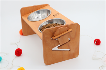 Köpek Kedi Mama Ve Su Kabı-Çelik İki Adet Kase Hediyeli-Kontrplak-Yükseklik Ayarlı-Armut Kiraz-BuShop Ela 