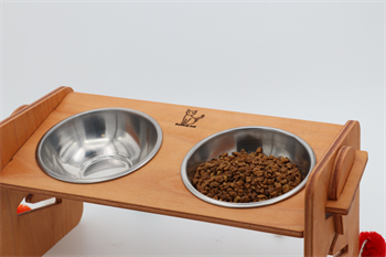 Köpek Kedi Mama Ve Su Kabı-Çelik İki Adet Kase Hediyeli-Kontrplak-Yükseklik Ayarlı-Armut Kiraz-BuShop Ela 