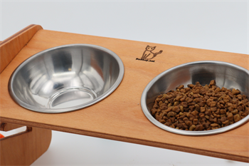 Köpek Kedi Mama Ve Su Kabı-Çelik Üç Adet Kase Hediyeli-Kontrplak-Yükseklik Ayarlı-Armut Kiraz-BuShop Ela 