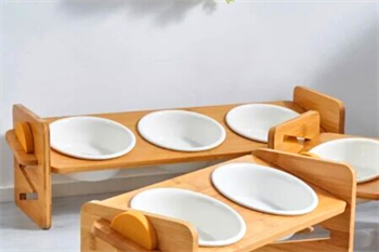 Köpek Kedi Mama Ve Su Kabı-Kırılmaz Melamin Üç Adet Kase Hediyeli-Kontrplak-Yükseklik Ayarlı-Armut Kiraz-BuShop Ela 