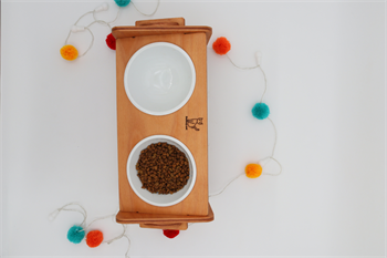 Köpek Kedi Mama Ve Su Kabı-Seramik İki Adet Kase Hediyeli-Kontrplak-Yükseklik Ayarlı-Armut Kiraz-BuShop Ela Preminyum 