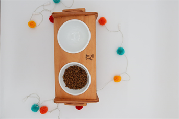 Köpek Kedi Mama Ve Su Kabı-Kırılmaz Melamin İki Adet Kase Hediyeli-Kontrplak Yükseklik Ayarlı-Armut Kiraz-BuShop Ela 