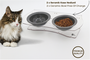 Köpek Kedi Mama Ve Su Kabı-Seramik İki Adet Kase Hediyeli-Yeni Nesil-Pleksiglas-Şeffaf-BuShop Ghost