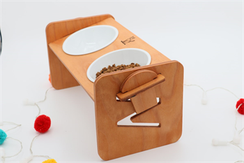 Köpek Kedi Mama Ve Su Kabı-Kırılmaz Melamin İki Adet Kase Hediyeli-Kontrplak Yükseklik Ayarlı-Armut Kiraz-BuShop Ela 