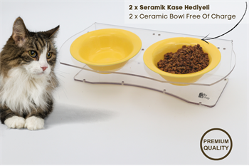 Köpek Kedi Mama Ve Su Kabı-Seramik İki Adet Kase Hediyeli-Yeni Nesil-Pleksiglas-Şeffaf-BuShop Ghost