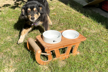 Köpek Mama Ve Su Kabı-Seramik İki Adet Kase Hediyeli-Özel Tasarım-Ahşap-Lüx Armut Kiraz-BuShop Kızak Preminyum