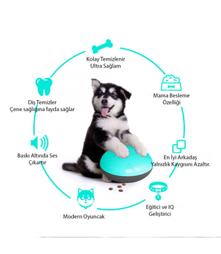 Köpek oyuncağı  Zeka geliştirir BuShop Ultra Dayanıklı  Baskı altında mama verir  Ses Çıkartır Mavi