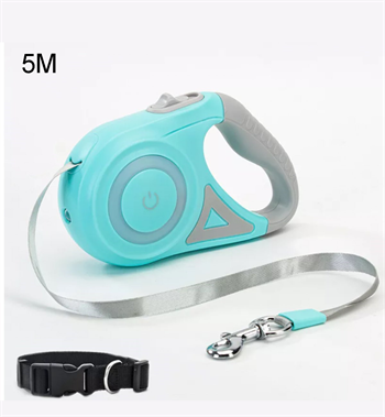 Köpek Tasması Otomatik Geri Çekilebilir Ledli El Fenerli BuShop 5m Turkuaz