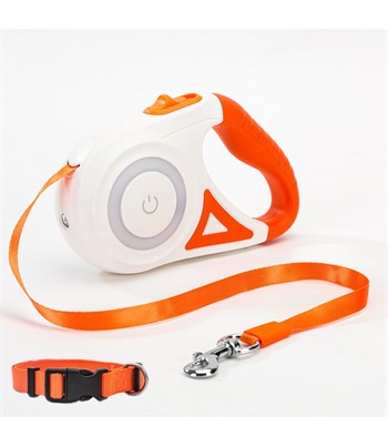 Köpek Tasması Otomatik Geri Çekilebilir Ledli El Fenerli BuShop -3m-Turuncu
