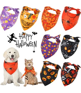Köpek Ve Kedi Fular Bandana Cadılar Bayramı Modeli Mor BuShop 